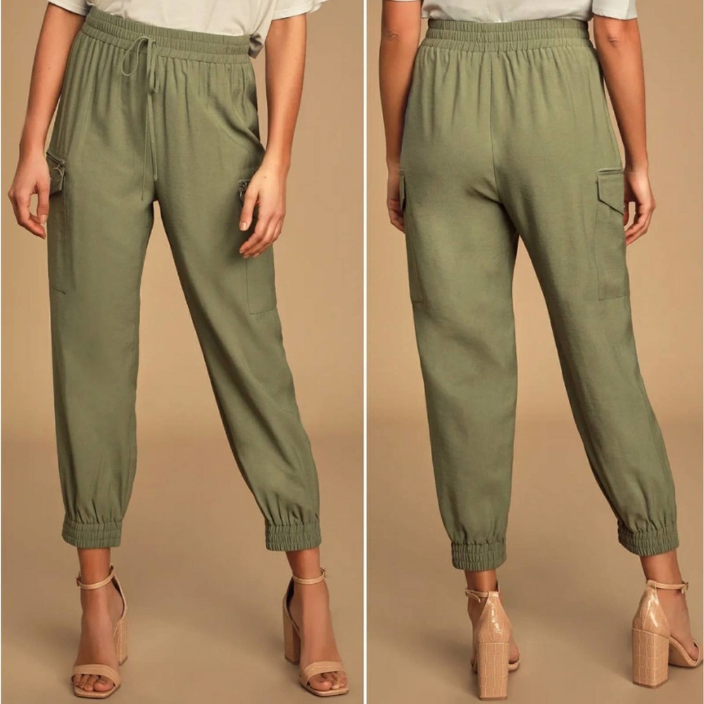 Lulus The Bottom Line Olive Green Cargo Joggers - Picture 9 of 9